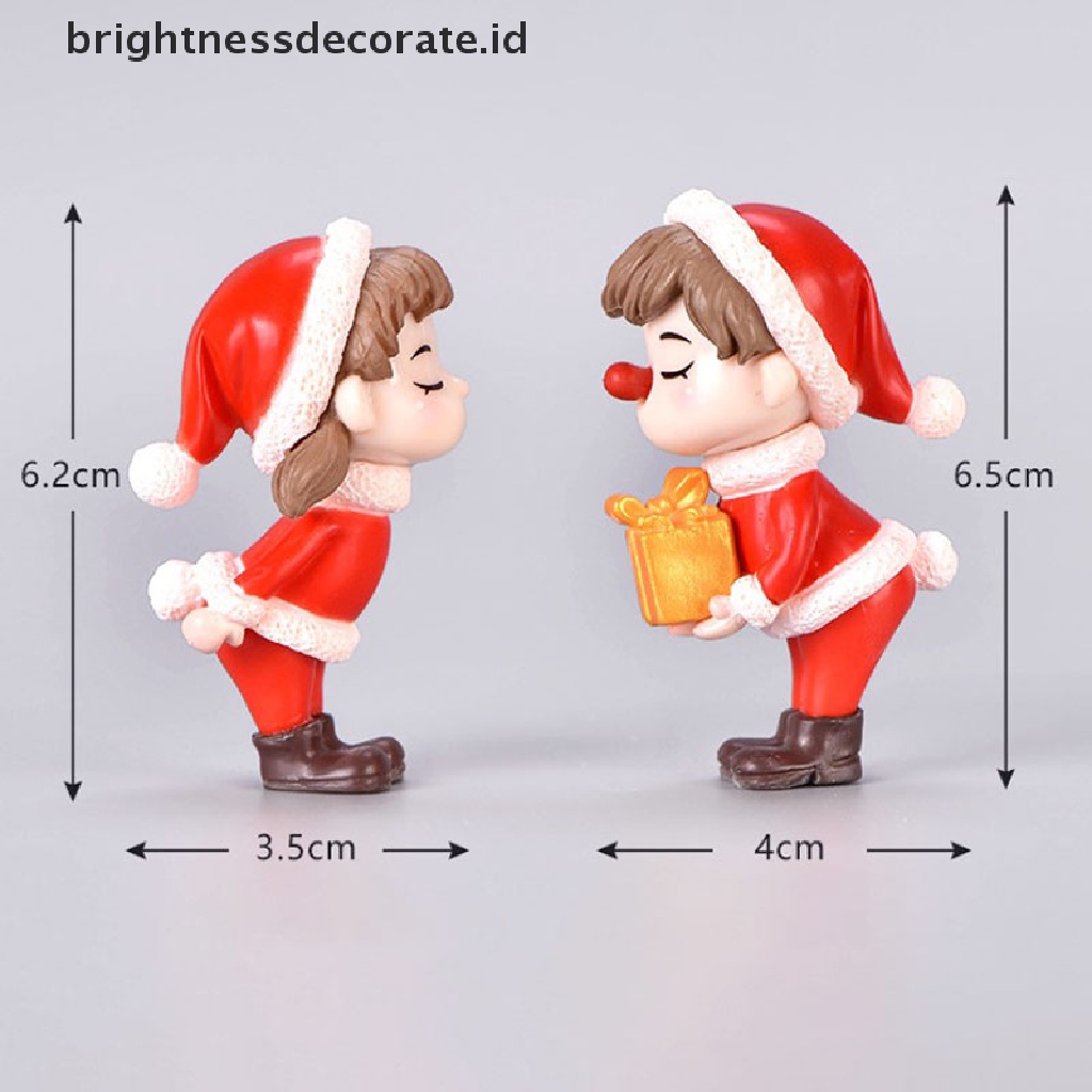 2pcs / set Ornamen Boneka Pasangan Mini Bahan Resin Untuk Natal