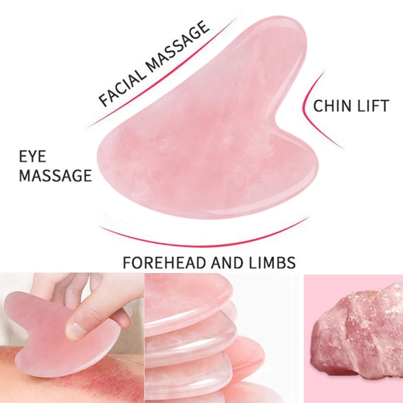 Batu Alam Giok Guaache Scraper Rose Quartz Facial Gua Sha Tools Batu Pijat Pijat Wajah Tubuh Wajah Pengangkat Mata Penghilang Kerut