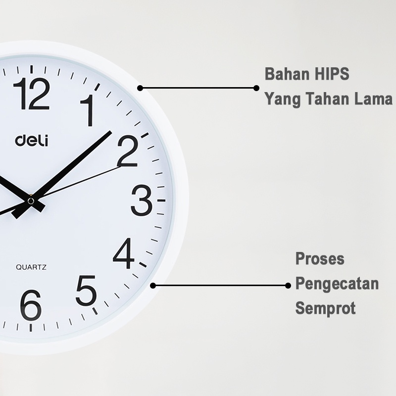 Deli Jam Dinding Besar Putih Jam Dinding Original 37cm Ruang Tamu Bisu 14.6 inci Jam Wall Clock