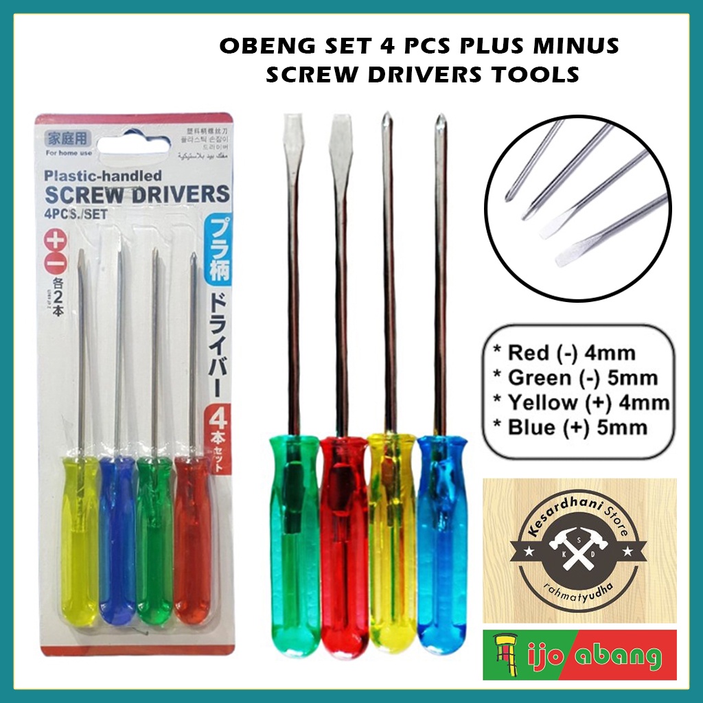 Obeng Plus Minus Set 4pcs Belimbing ScrewDriver 4 pcs + - Multifungsi (+) (-) Serbaguna +- ples min