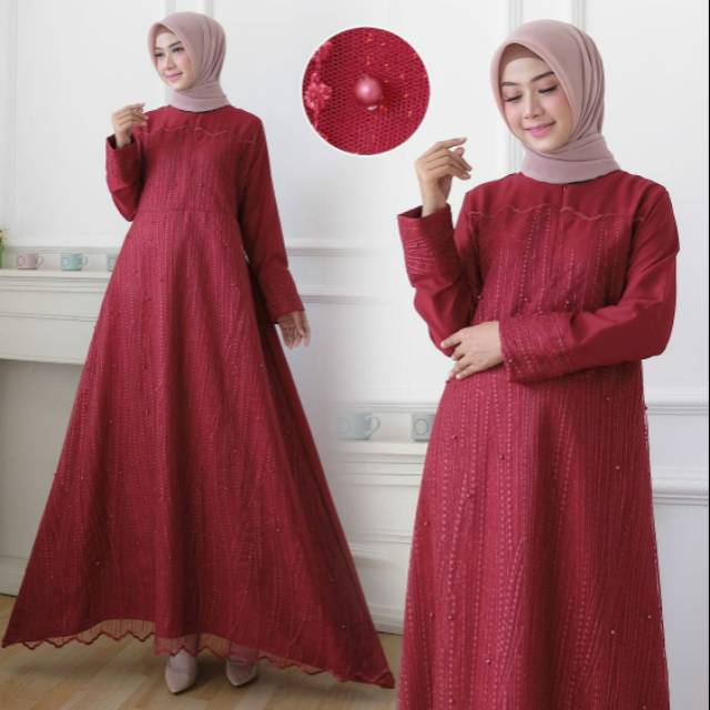 Gamis MAXY LILLA Bahan Moscrepe Premium Kombinasi Brokat Tile Glitter Mutiara