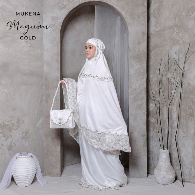 Mukena dewasa mewah Megumi velvet sutera sutra satin bordir motif bunga full kain kaca organza