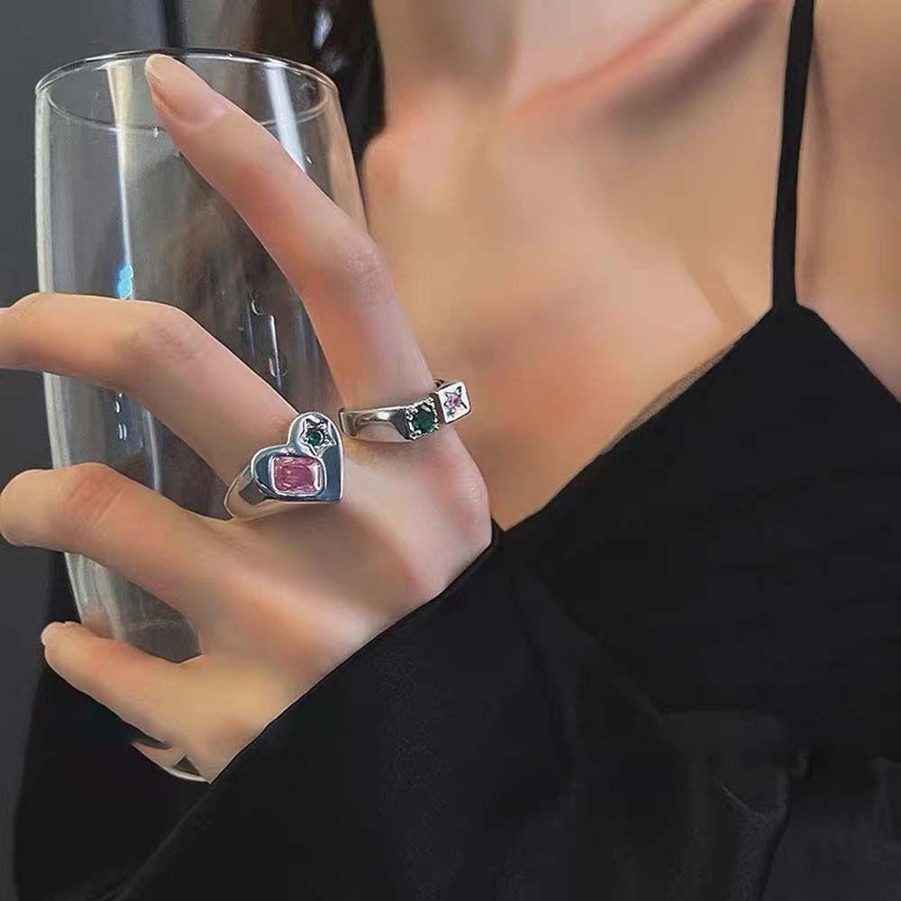 Mxbeauty Cincin Kristal Wanita Fashion Adjustable Hadiah Aksesoris Pesta Zirkon Pembukaan Rings