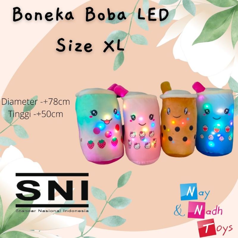 Boneka Boba LED Size XL Super Lembut Boneka Boba Milk Tea Bisa Nyala