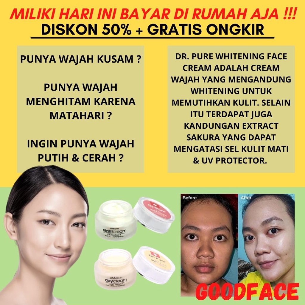 DR PURE WHITENING CREAM DAY &amp; NIGHT JUAL TERPISAH CREAM PEMUTIH WAJAH PEMBERSIH WAJAH KRIM GLOWING PERAWATAN KECANTIKAN