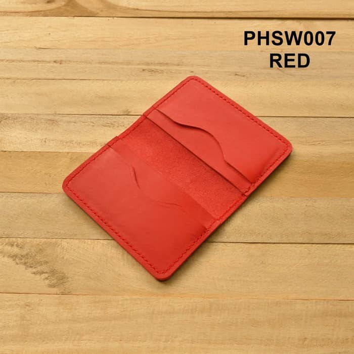 dompet kartu model lipat kulit sapi asli warna merah| card wallet