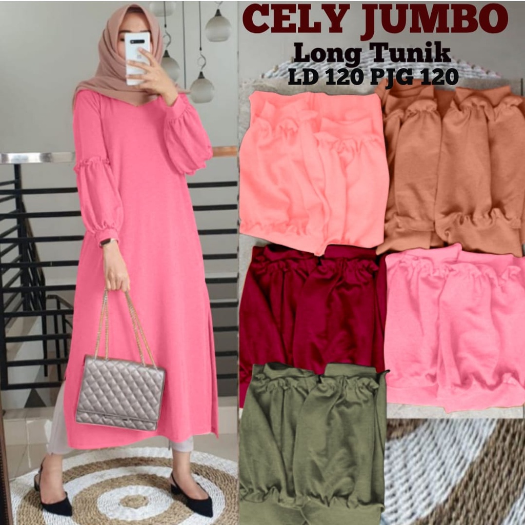 GR LONG TUNIK CELY JUMBO PREMIUM TUNIK BABYTERRY TANGAN BALON