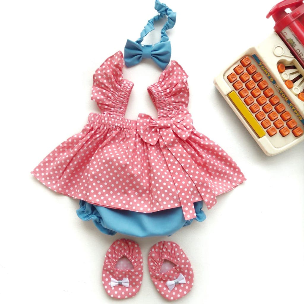 BARU! LIK049 - 4in1 Overall Jumpsuit Sepatu Bandana Anak Perempuan Bayi Cewek Lucu Casual