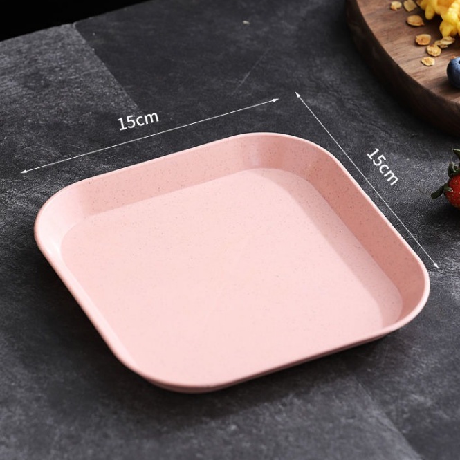 OSM JKT H5233 Piring Jerami Persegi / Piring Saji / Piring Buah / Wadah Buah / Piring Snack / Piring Plastik-Pink