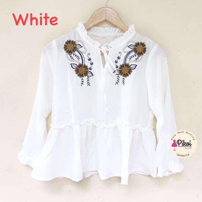 Baju Bordir Bunga / Bohemian Top / Boho Crop Top / Atasan Hitam Putih P55 Best Seller