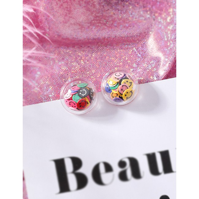 LRC Anting Tusuk Fashion Love Fruit Smiley Love Transparent Ball Earrings F68066