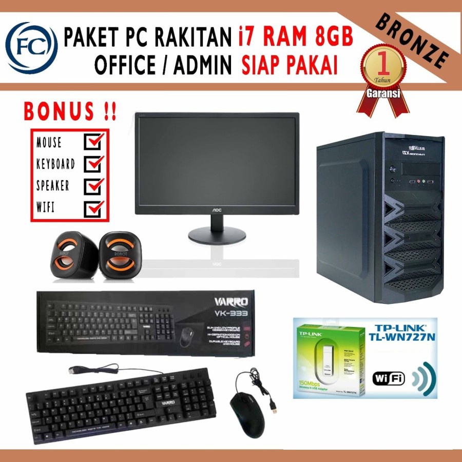 PC Office i7 RAM 8GB (Bronze) Siap pakai include monitor dan aksesoris