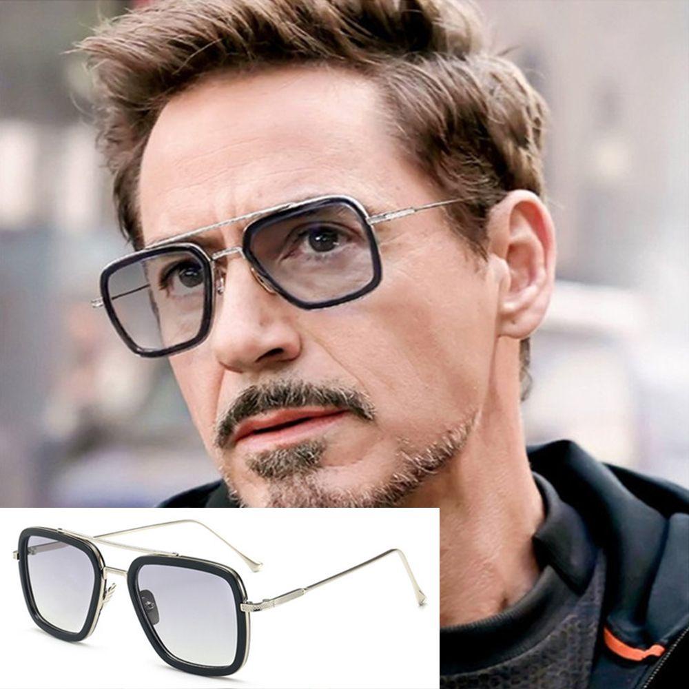 R-flower Tony Stark Kacamata Hitam Fashion Bingkai Logam Square Spider-Man Sun Glasses