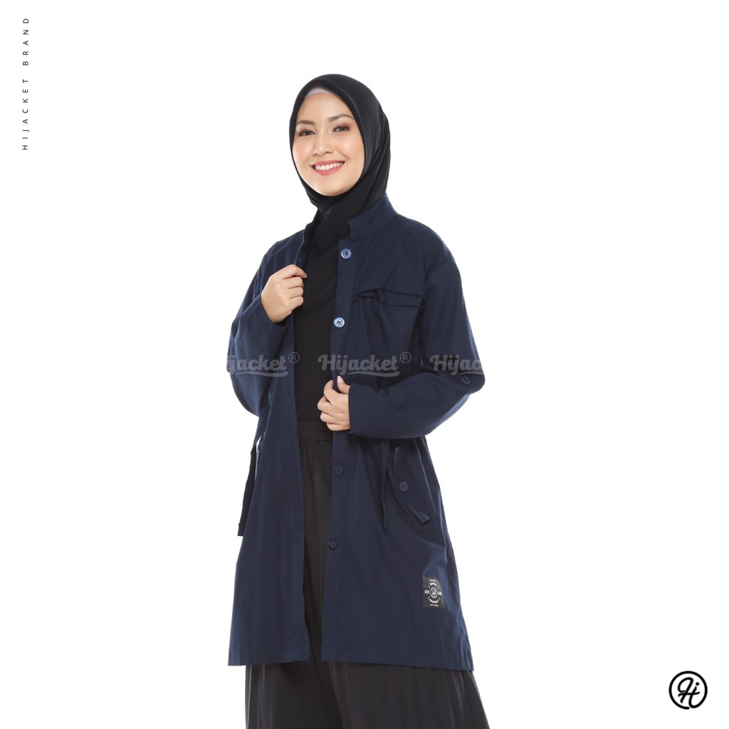 HIJACKET VALERIA | HIJAKET JAKET HIJAB PANJANG WANITA MUSLIMAH SYARI-Navy