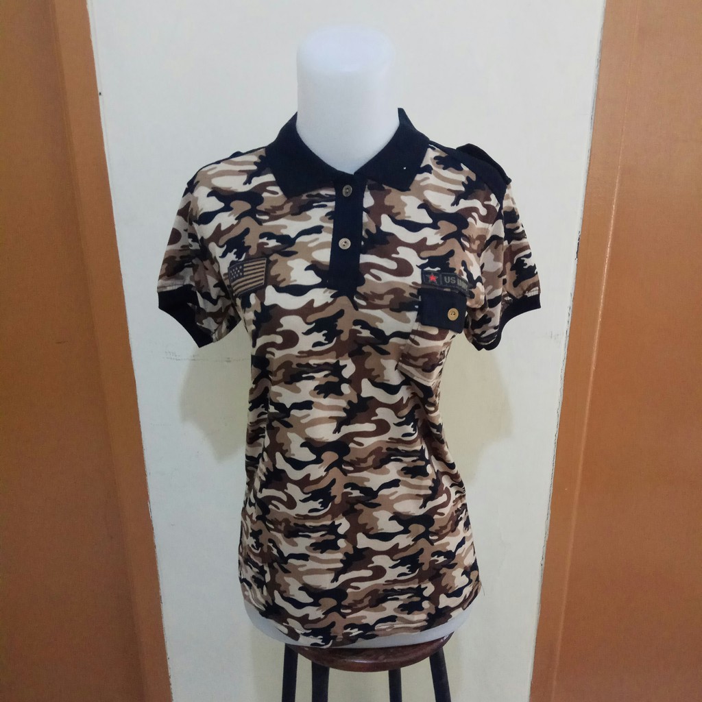 POLO SHIRT LORENG - KAOS KERAH LORENG - ARMY WANITA - BAJU KERAH - BAHAN KATUN - 01