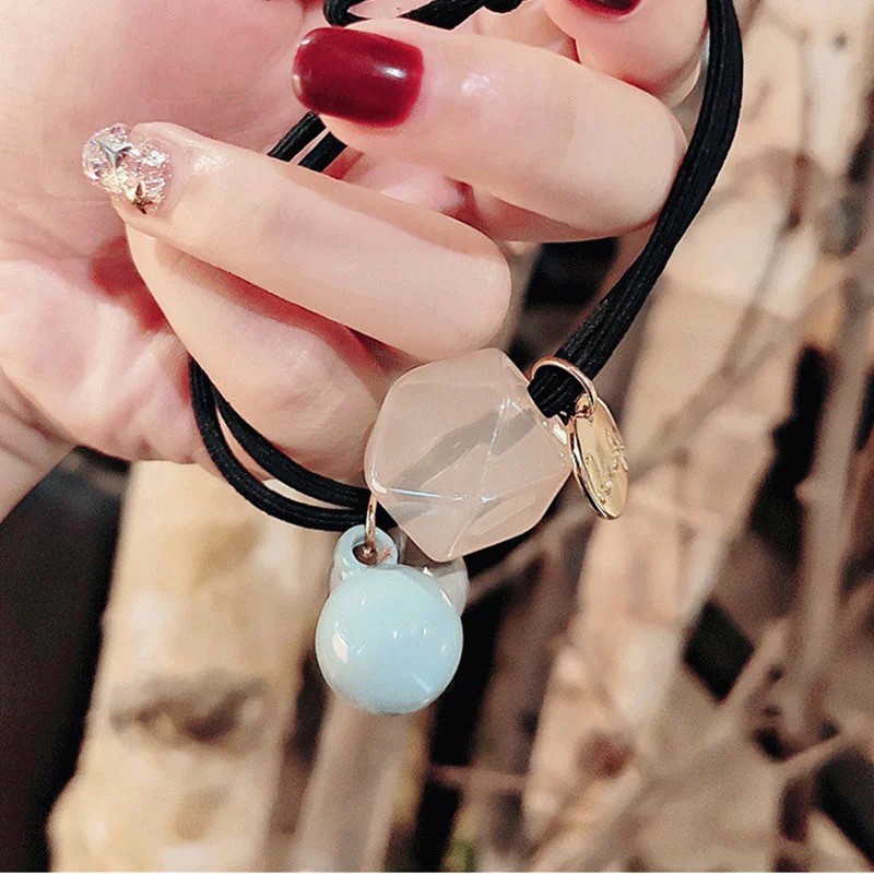 MURMURE.ID | IKAT RAMBUT KOREA SIMPLE MOTIF BULAT KOTAK PERMEN KARET TALI RAMBUT WANITA HA069-TALI HITAM