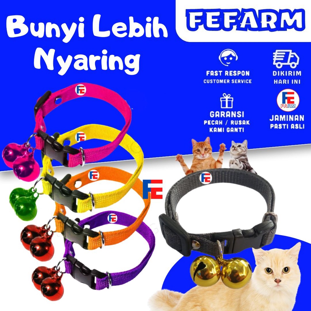 Kalung Kucing Polos Cats Lonceng 2 14mm Bahan Tebal Dan Lembut Nyaman Dipakai FEFARM