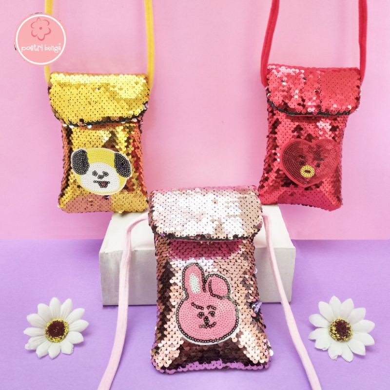 MINI SLING BAG BTS SEQUIN / TAS ANAK BTS BT21 TERMURAH