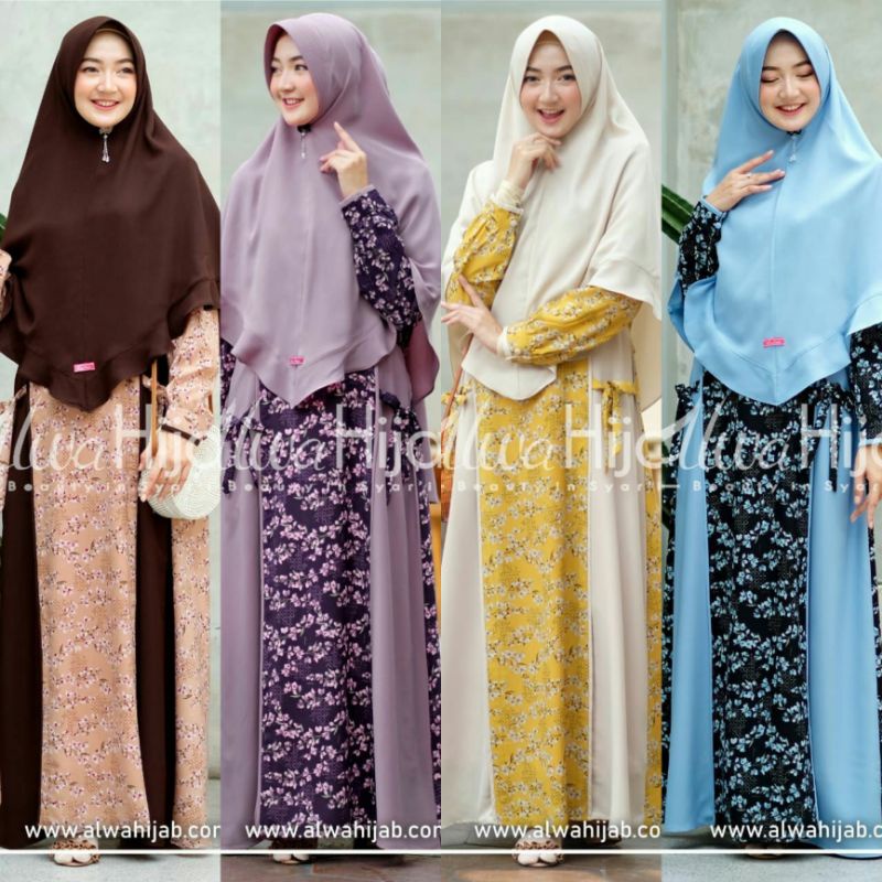 Gamis Zahwa Set Hijab | Ori Alwa Hijab | Distributor Alwa Hijab