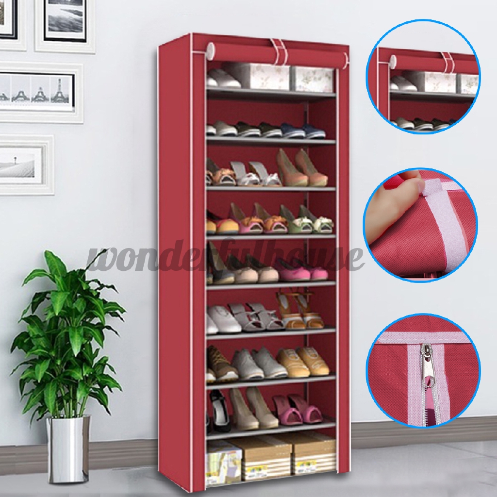 New 10 Tiers 9 Lattices Shoe Rack Shelf Storage Closet Organizer Cabinet With Cover Shopee Indonesia