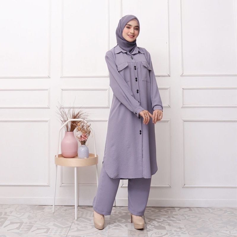 Setelan Tunik Celana Panjang - Tunik Setelan Celana Terbaru Dress Muslim CRINKLE Premium Terbaru Set