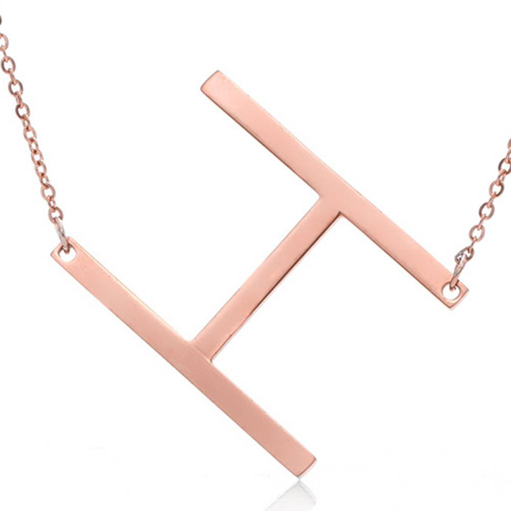 (YUZHU) Kalung Rantai Liontin Motif Huruf Bahan Stainless Steel Warna Rose Gold Simple Elegan Wanita