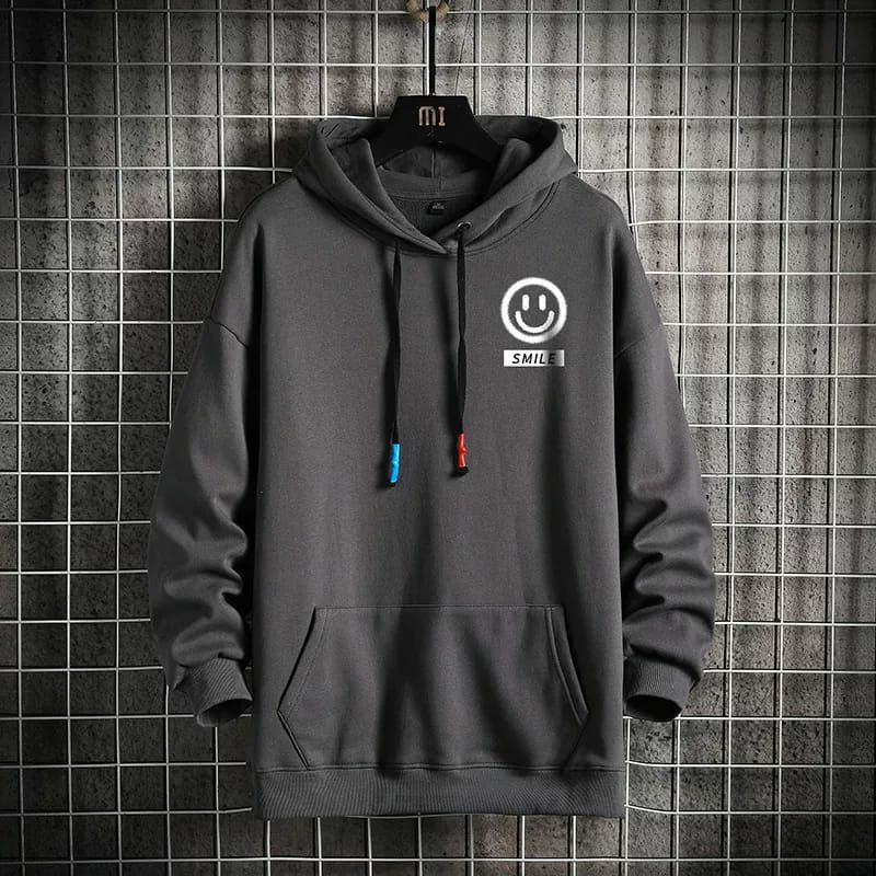 Hoodie Pria Wanita Smile Sablon  High Quality Sweater Pria Wanita-Smile Abu
