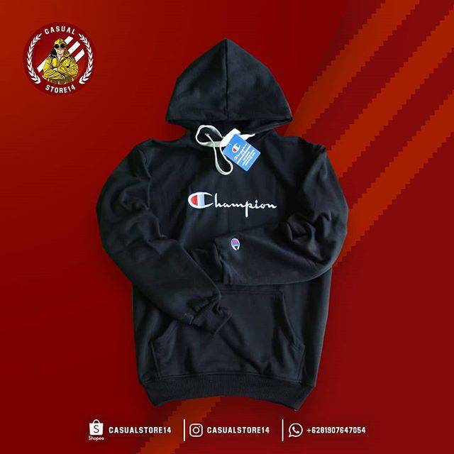 Hoodie Champion Black Hitam