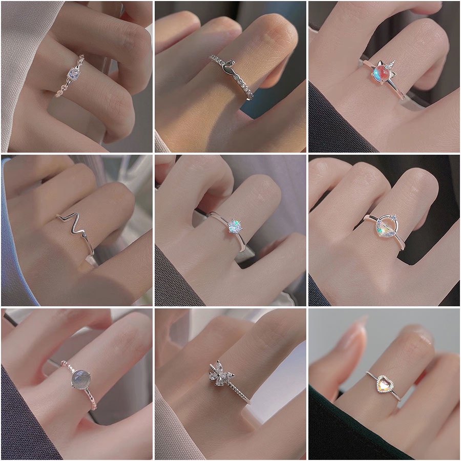 925 Silver Korean Female Simple Fashion Ring Swan Ring Crystal Ring Female Ins Ring New Accessory Gift