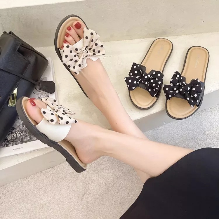 (GS) SANDAL WANITA MOTIF PITA POLKADOT SANDAL SELOP WANITA FLAT