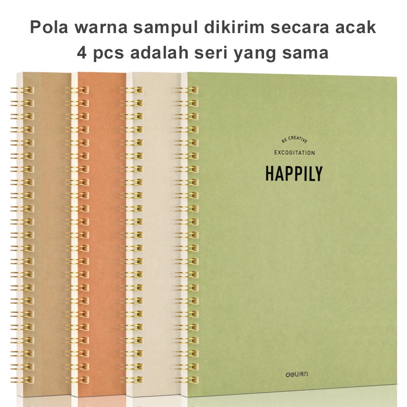 Deli Buku Catatan Notebook Kuliah Notebook A5 Diary Book 60 Lembar 4pcs Aesthetic Buku Tulis Spiral Notebook