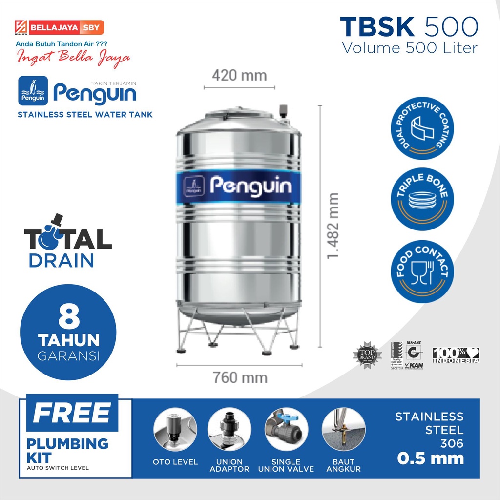 Tandon Air Stainless Penguin TBSK500 500 Liter Nota