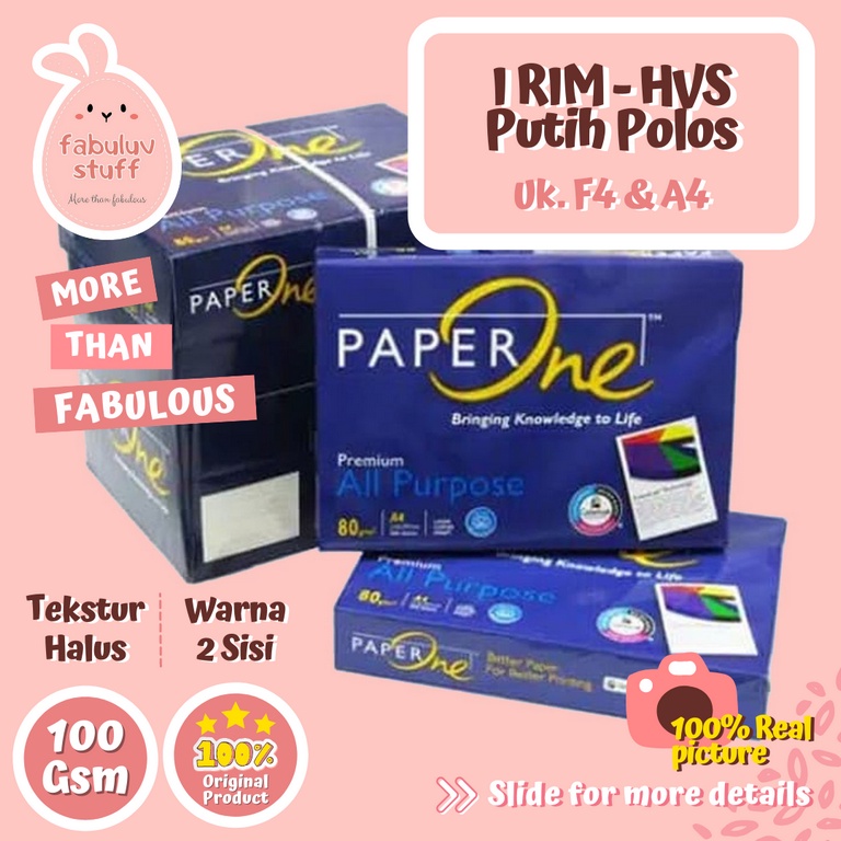 

Kertas HVS 1 Rim ( 500 Lembar ) 100 gsm F4 A4