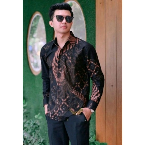 MOTIF USUS HITAM KEMEJA BATIK PRIA / BAJU BATIK PRIA HEM ATASAN LENGAN PANJANG KAIN HALUS MURAH LAPIS FURING