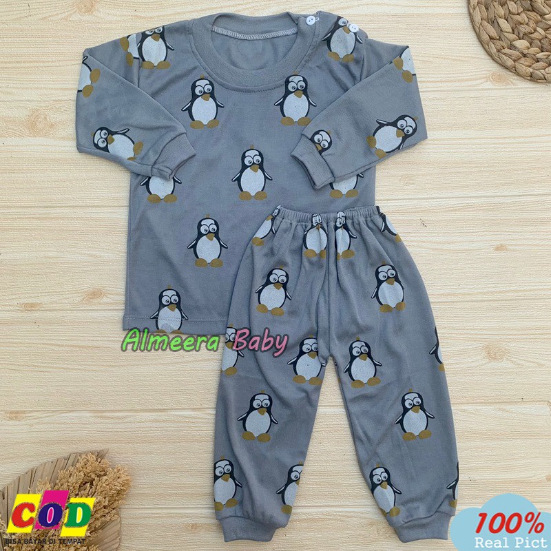 Setelan Baju Bayi Setelan Piyama Bayi Lengan Panjang Motif Penguin Usia 3-12 Bulan Almeera Baby and Kids