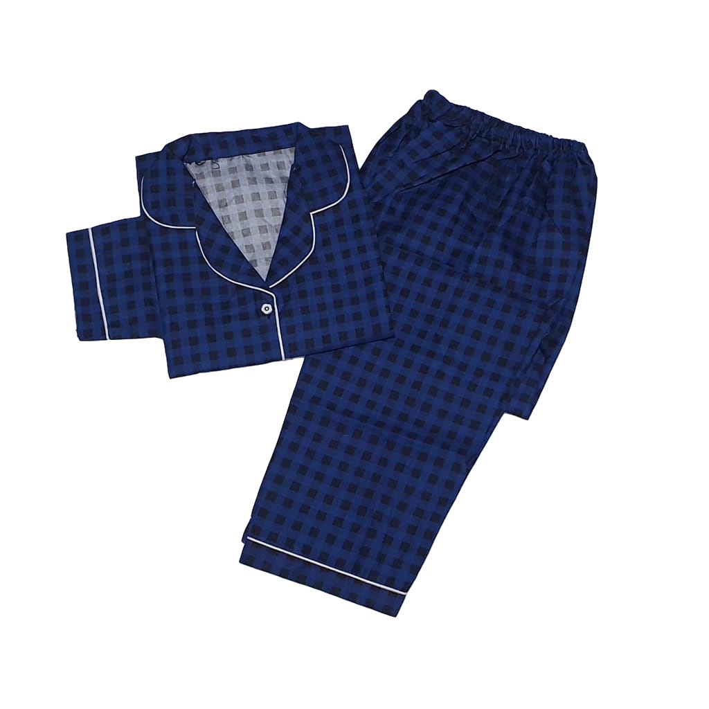 PIYAMA WANITA / BAJU TIDUR WANITA MOTIF LENGAN PANJANG MOTIF KOTAK PP-PP LUMINA NAVY