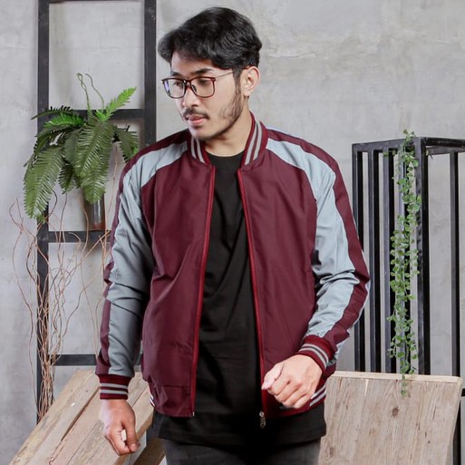 SKJ MAROON |ManNeedMe x AMZ| Jaket Pria Bomber Jaket Parasut Unisex 2 in 1 ORIGINAL