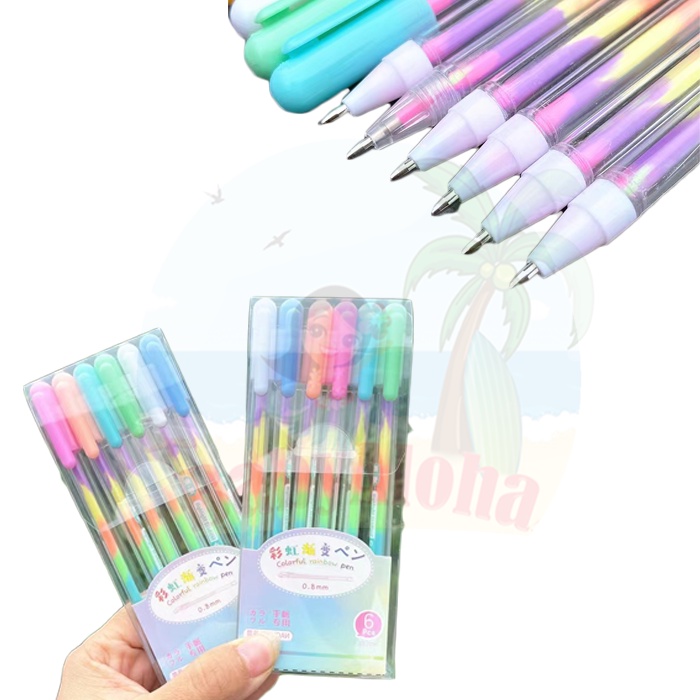 

[1KG 26PCS] Babyaloha Pena Gliter Warna Rainbow / Bolpen Jel Pelangi / Drawing Pen Warna Blink Kotak 6 Pcs