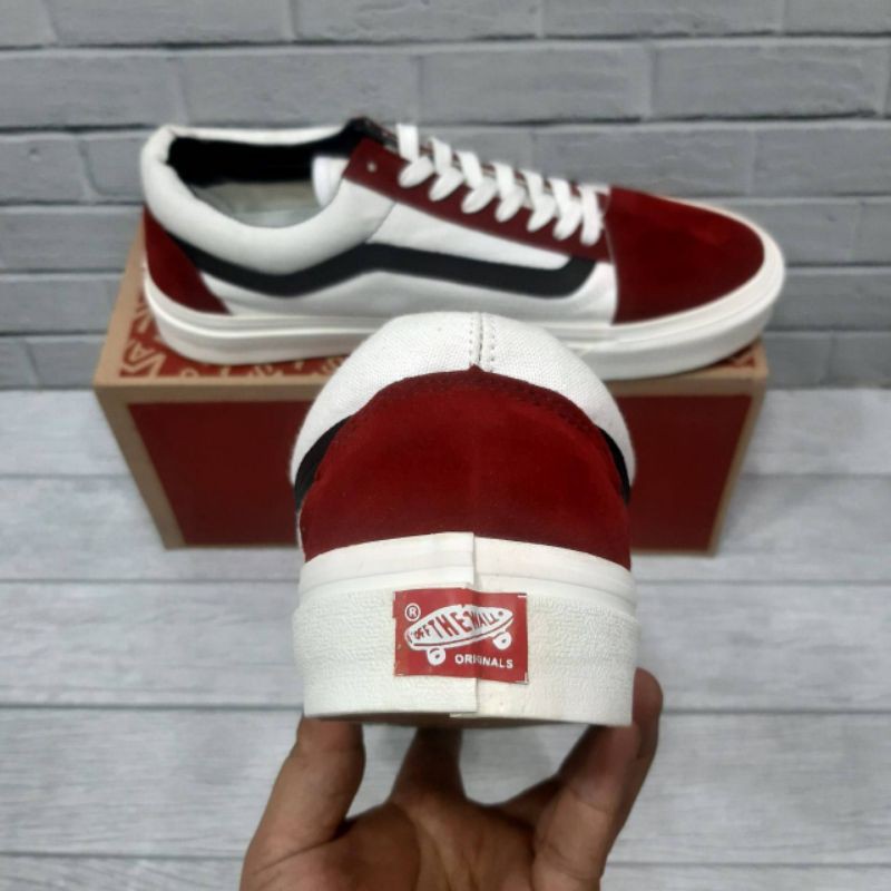 vans old skool maroon white list hitam