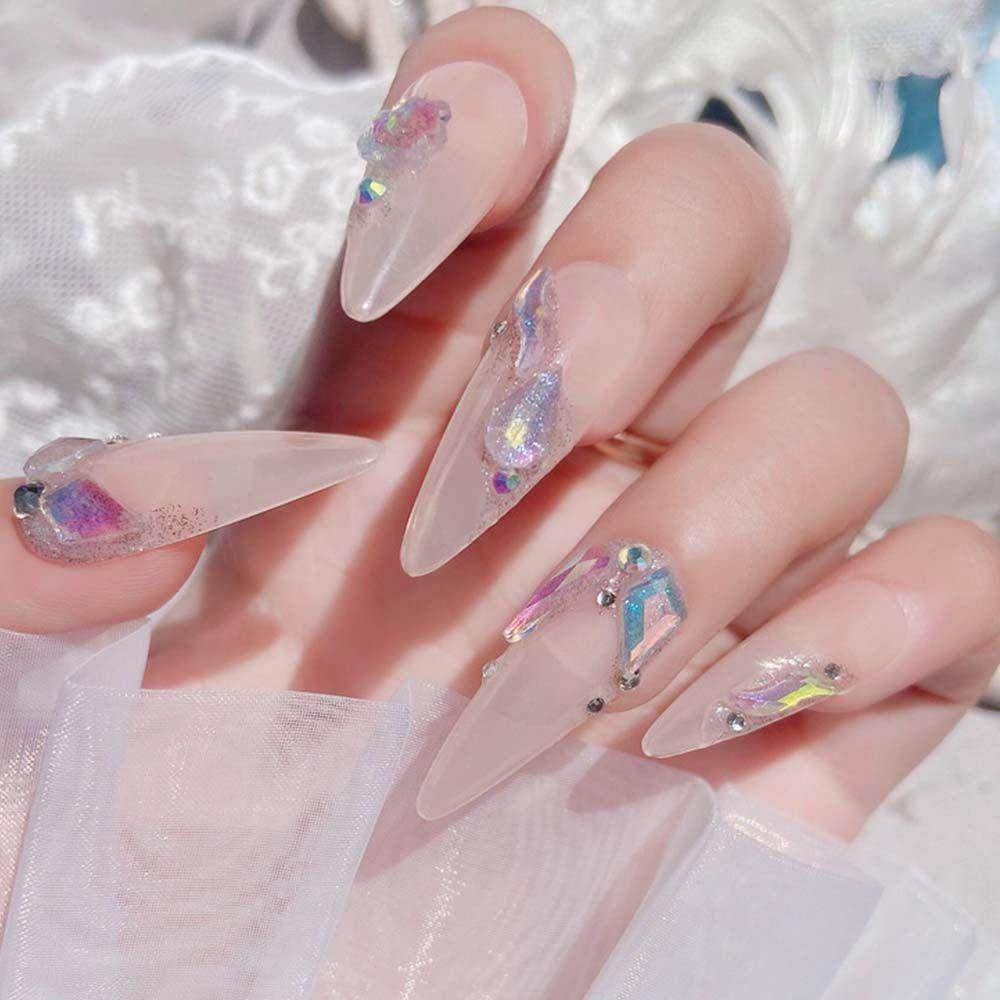 Needway Perhiasan Kuku Kristal Resin Fashion Jantung Bulat Hiasan Kuku set 3D Pesona Kuku Aurora Aksesoris Kuku