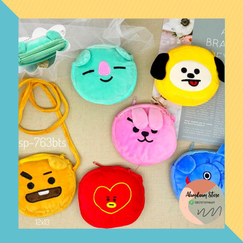 Tas selempang karakter bts bt21 bulat unik remaja wanita