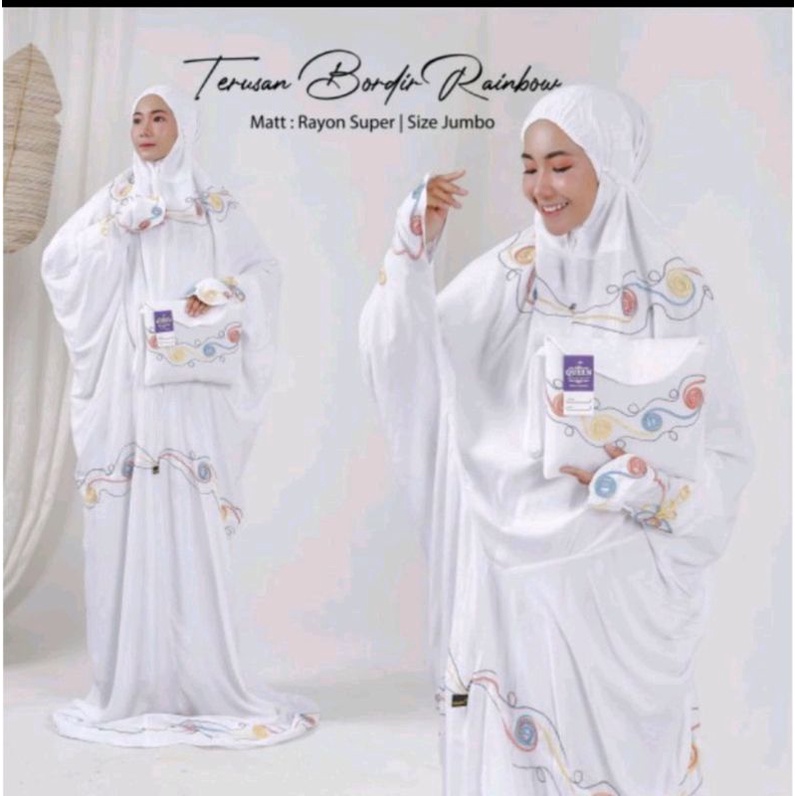 MUKENA TERUSAN MOTIF BORDIR RAINBOW / Mukena terusan dewasa