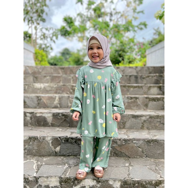 Setelan Anak Muslim 2-6th/ Set Eliza Lucuna / Set Rayon Motif