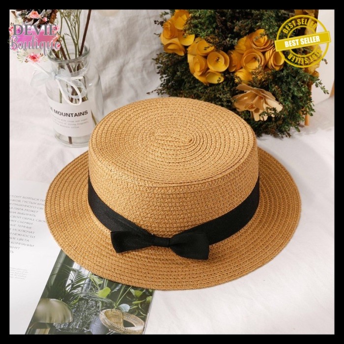 Topi Baseball Anti UV Pantai Anyaman Boater Pita Fashion  Coklat Tua Topi Terbaru Murah Senam Bisa C