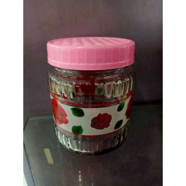 Toples Kaca Tutup Plastik Motif Bunga