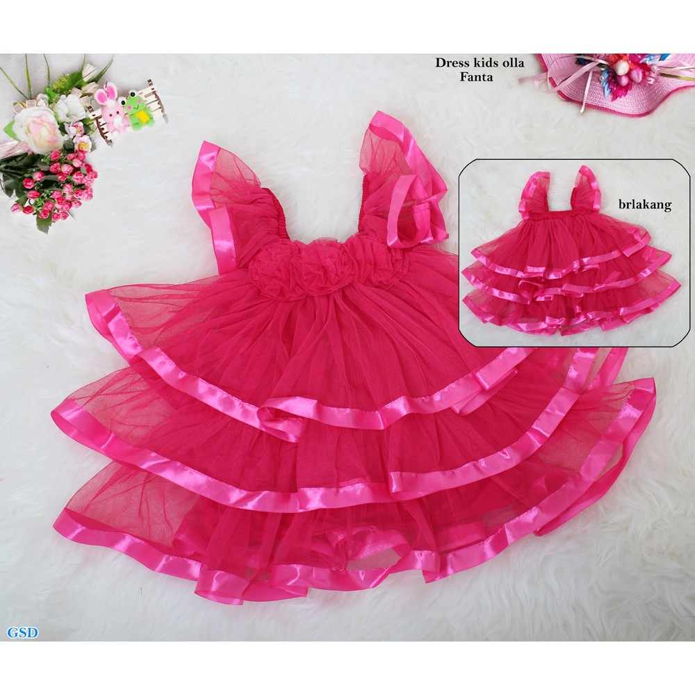 Dress Kids Olla/Baju Anak Premium/Terusan Dress Anak Tile Kombi Brukat/Gaun Pesta Anak/Midi Dress