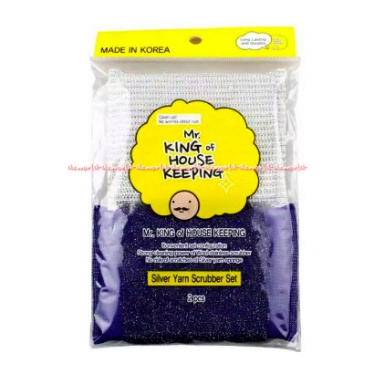 Mr King Of House Keeping Silver Yarn Scrubber Sabut Cuci Piring Spons Pembersih Silver Biru Mr.King Mrking Scrub Sponge