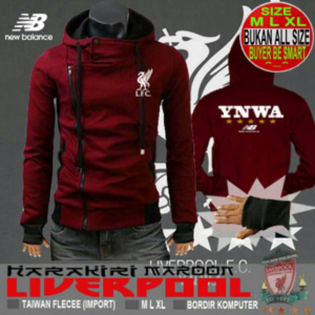 jaket harakiri lfc liverpool maroon red merah sweater bola hoodie nb warrior nike adidas murah