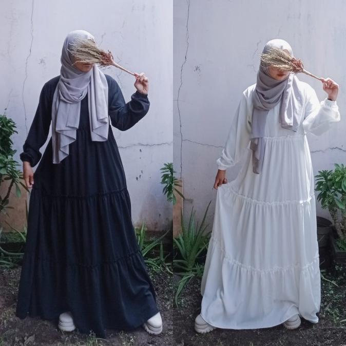 Gamis Hitam Putih Polos Syari / Gomes / Baju Hitam / Baju Putih