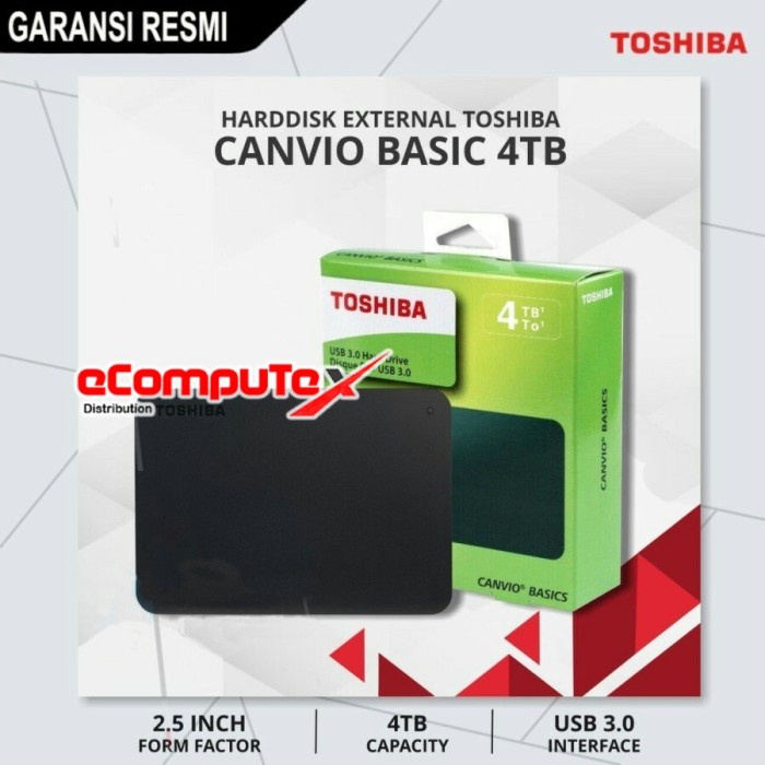 HDD EXTERNAL TOSHIBA CANVIO BASIC 4TB / HARDDISK 4 TB USB 3.0 PORTABLE GARANSI RESMI